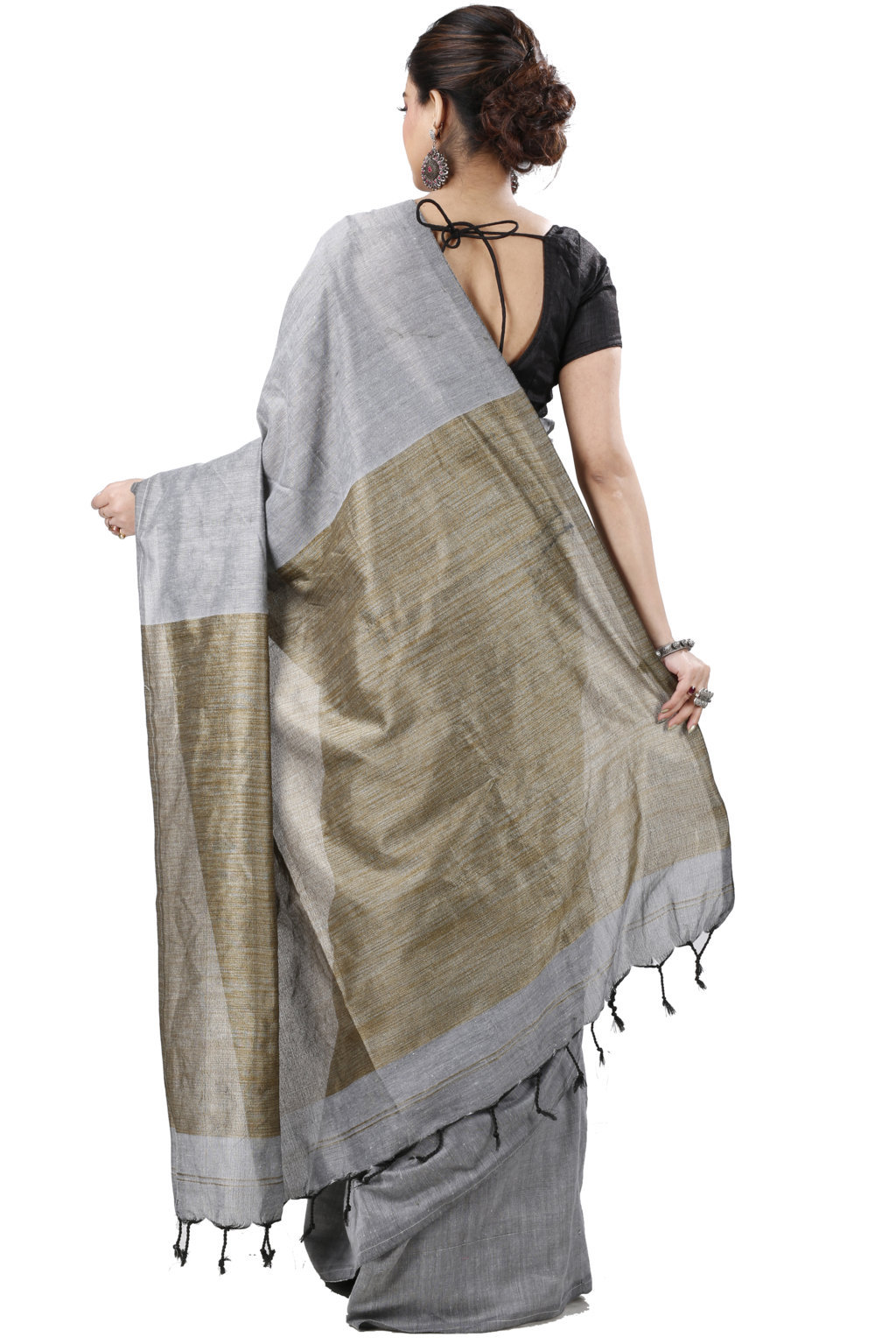 Grey Pure Cotton Kesh Than Hand Loom Saree (5234)